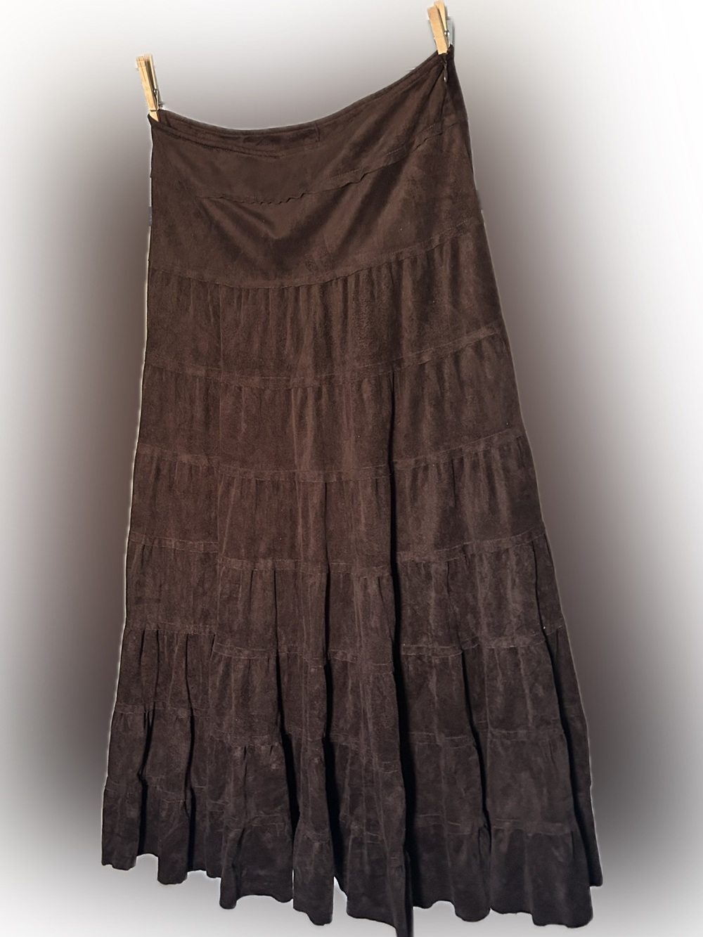 Tribal Brown Suede Like Tiered Maxi Skirt Vintage Size 8